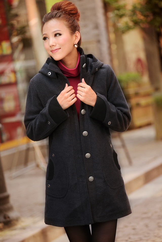 2012 women's plus size overcoat casual single breasted overcoat with a hood mm overcoat trench