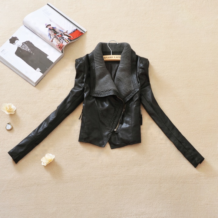 2012 women's PU knitted patchwork fashion short leather COAT,FASHION JACKET.lady coat,overcoat