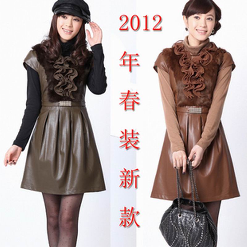 2012 women's PU short-sleeve dress leather skirt 11917