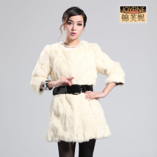 2012 women's rabbit fur coat female long design patchwork top slimming