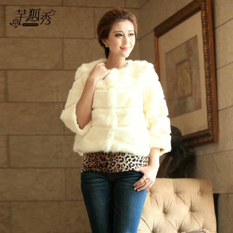 2012 women's rabbit fur coat short design female o-neck small fur fast free DHL or EMS shipping