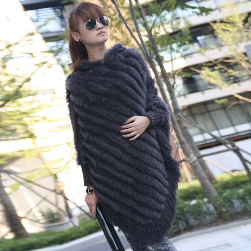 2012 women's rabbit fur knitted hat fur casual pullover cape outerwear overcoat