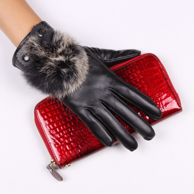 2012 women's rabbit fur short design thin sheepskin genuine leather gloves