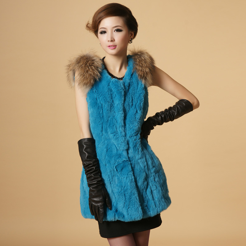 2012 women's rabbit fur vest double-shoulder raccoon fur vest cx06