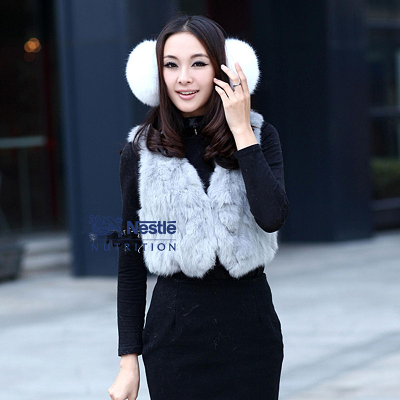 2012 women's rabbit fur vest short design outerwear patchwork all-match chiffon shirt