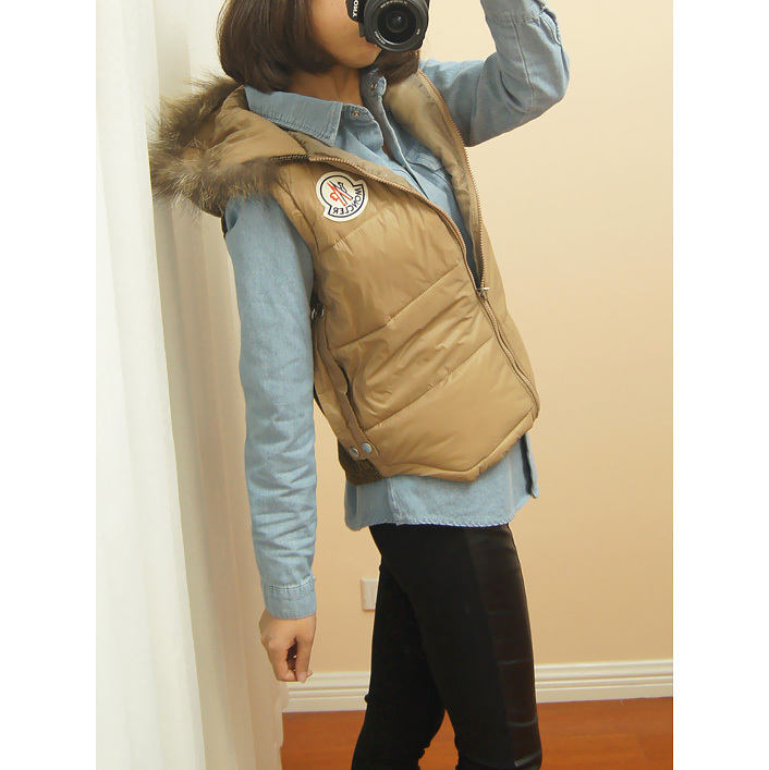 2012 women's raccoon fur collar yarn patchwork with a hood cotton vest