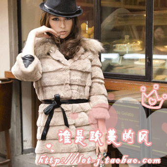 2012 women's raccoon fur rabbit hair overcoat rabbit fur medium-long outerwear ayomi