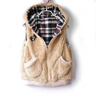 2012 women's reversible berber fleece plaid plush vest cotton vest