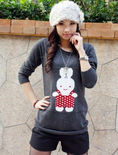 2012 women's reversible roll-up hem o-neck long design slim rabbit hair sweater outerwear