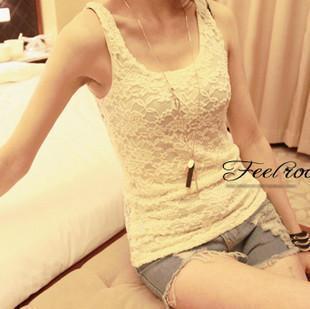 2012 women's sexy all-match sweet full lace vest spaghetti strap basic shirt yf106