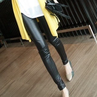 2012 women's sexy black fashion matt faux leather tight slim legging