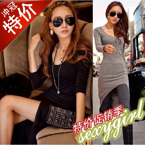 2012 women's sexy dovetail slim long-sleeve paragraph basic one-piece dress