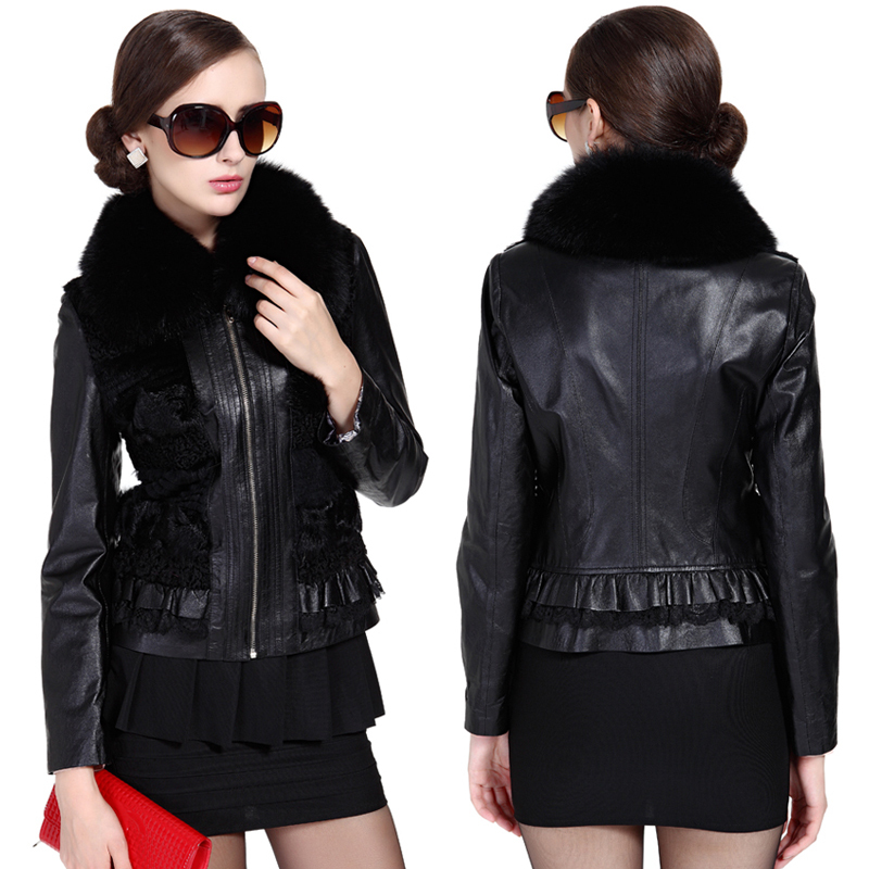 2012 women's sheepskin fur patchwork fox fur outerwear