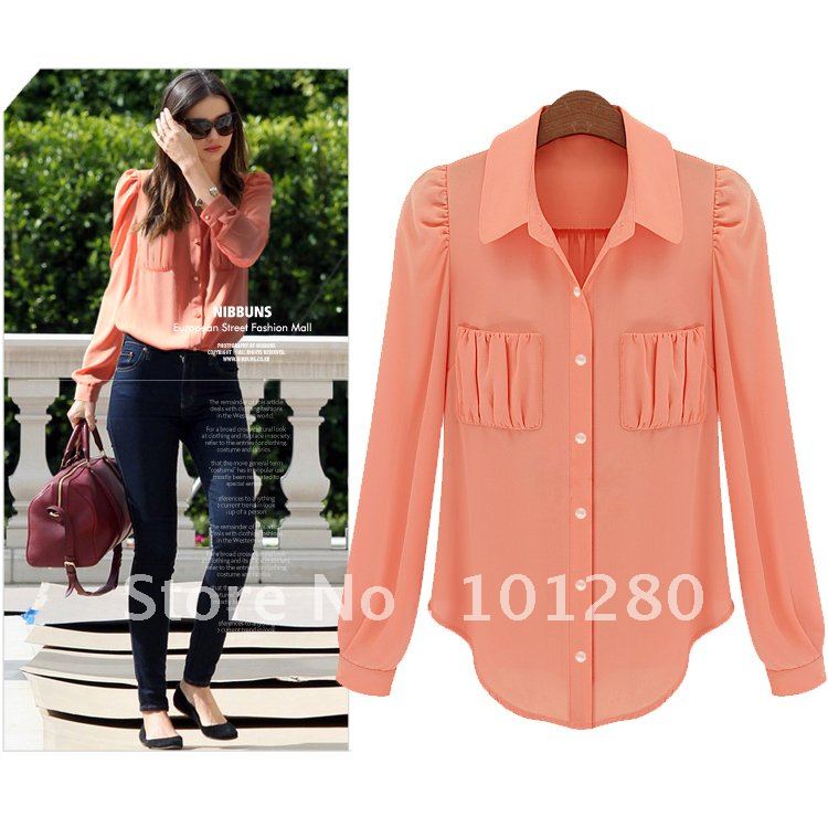 2012 women's shirt chiffon top fashion long-sleeve loose plus size clothing summer