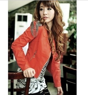 2012 women's short design long-sleeve small leather clothing outerwear jacket women's leather female leather clothing