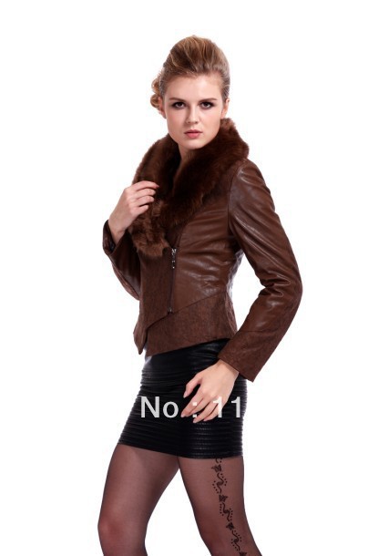 2012 women's short design slim thickening lace PU leather jacket with a fur collar