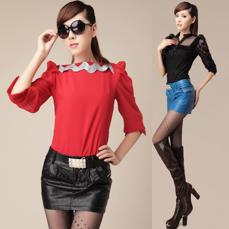 2012 women's short skirt pleated slim hip solid color skirt bust skirt autumn and winter water washed leather skirt PU short