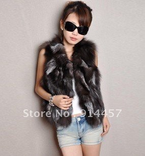 2012 women's silver fox fur vest natural ladies vest wholesale size (xs,s,m,l,xl)