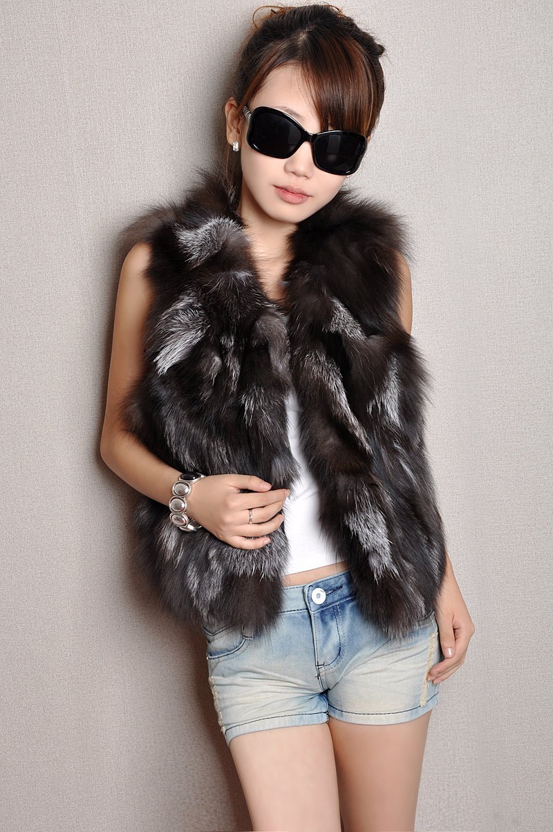 2012 women's silver fox wool fashion fur vest fox fur genuine leather skin