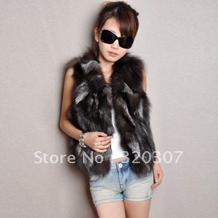 2012 women's silver fox wool fashion fur vest fox fur genuine leather vest free shipping