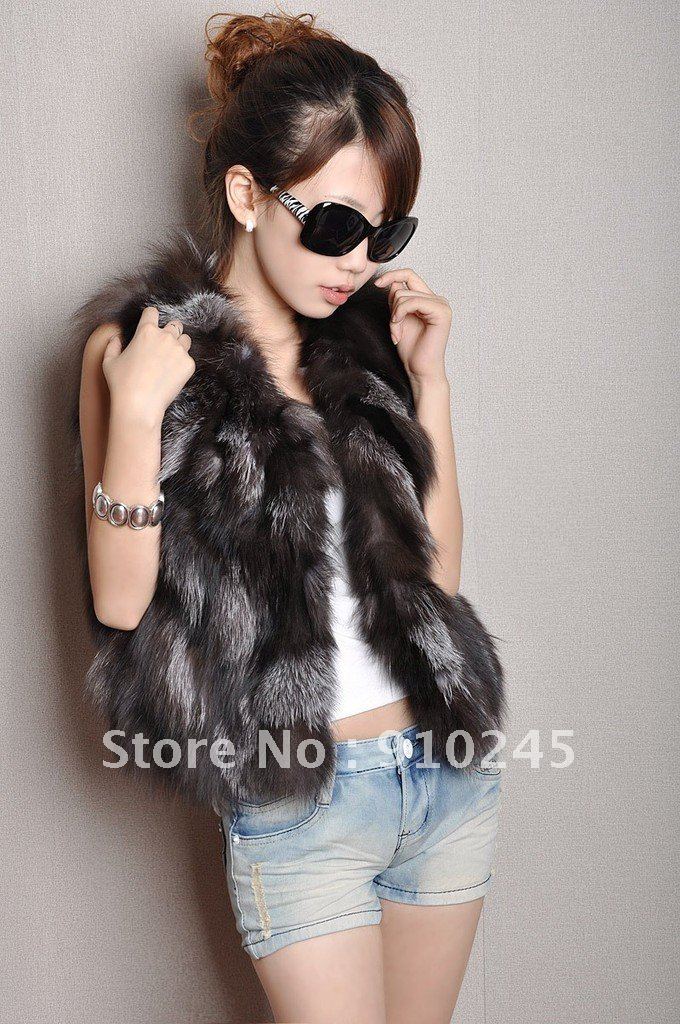 2012 women's silver fox wool fashion fur vest fox fur genuine leather vest free shipping