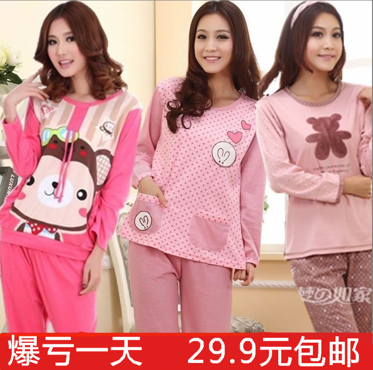 2012 women's sleepwear female 100% cotton long-sleeve cartoon knitted 100% cotton sleep set spring and autumn lounge