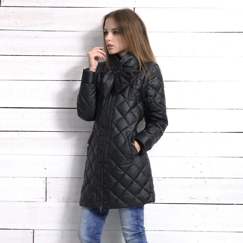 2012 women's slim bow removable medium-long leather clothing down coat