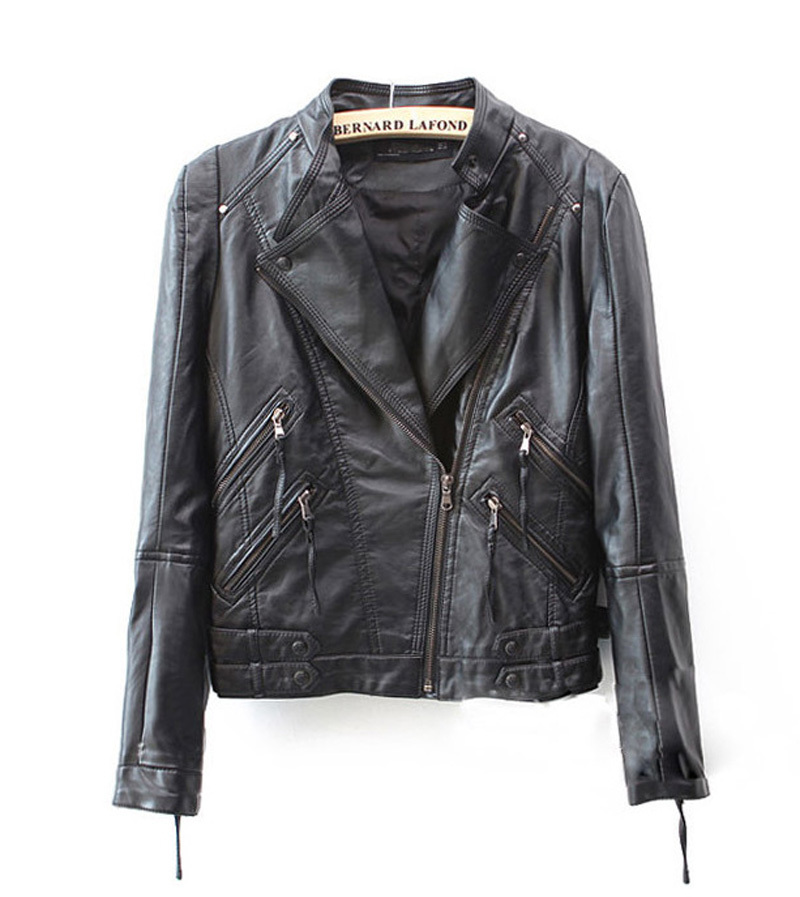 2012 women's slim double zipper solid color leather clothing PU leather jacket outerwear female ku-09