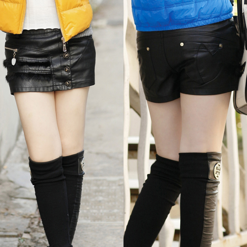 2012 women's slim hip leather skirt leather short culottes a-line skirt bust skirt PU trousers