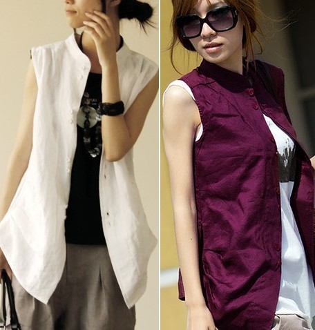 2012  women's slim long design stand collar padded vest 4 colors free ship