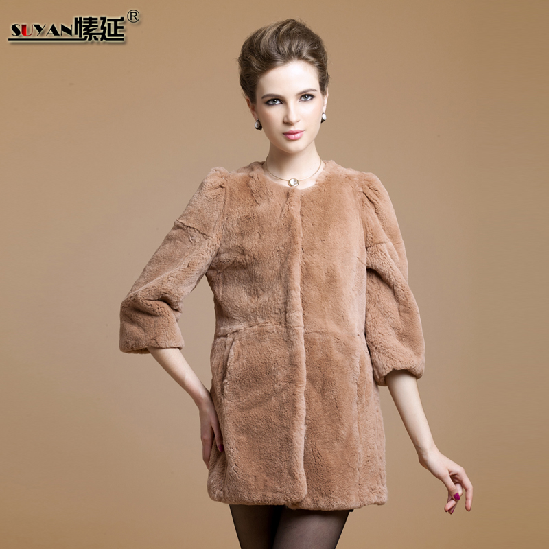 2012 women's slim medium-long rex rabbit hair fur coat 8466