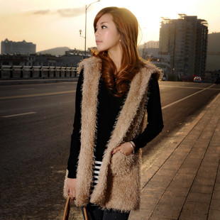 2012 women's slim with a hood vest long design plush vest female autumn and winter