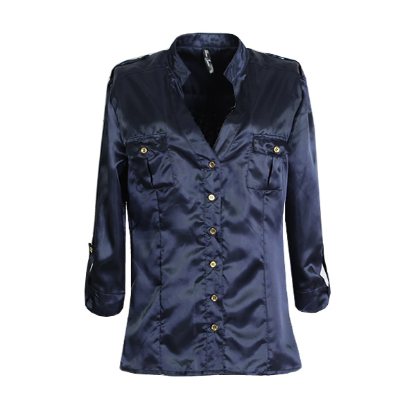 2012 women's small stand collar epaulette handsome three quarter sleeve shirt plus size available (WC006)