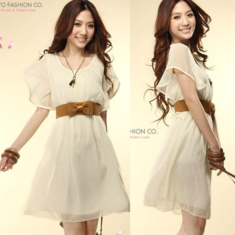 2012 women's solid color short-sleeve ruffle chiffon one-piece dress one-piece dress summer