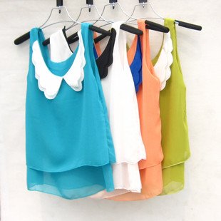 2012 women's spring 527 butterfly collar double layer chiffon vest chiffon shirt