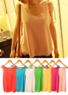 2012 women's spring and summer all-match solid color petals scalloped spaghetti strap top chiffon vest basic shirt yf128