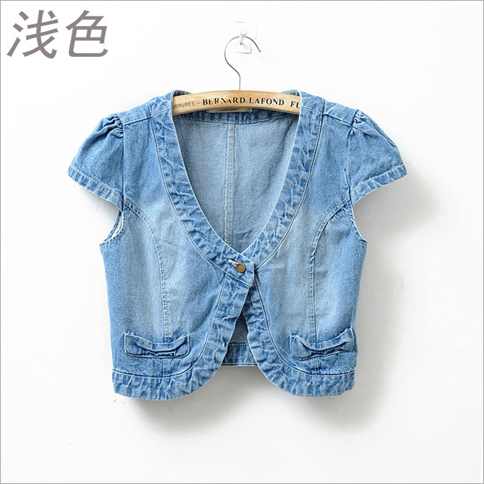 2012 women's spring and summer short-sleeve outerwear water wash all-match small cape denim vest