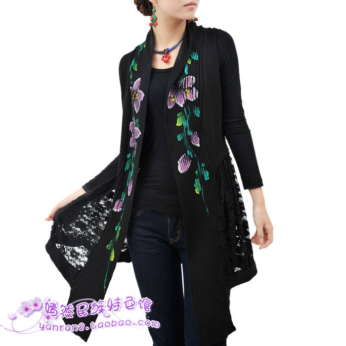 2012 women's spring long design knitted slim chinese style cardigan