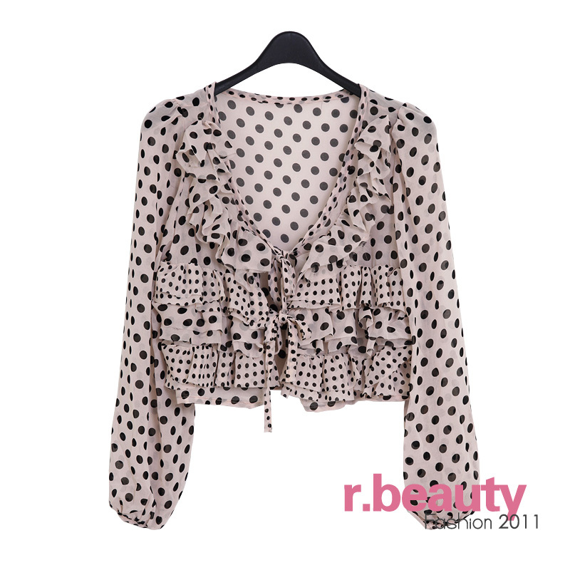 2012 women's spring multi-layer ruffle polka dot meat meal 13319 13320 black chiffon short jacket