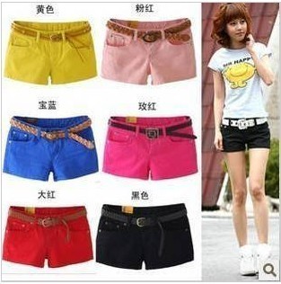 2012 women's spring slim waist faux denim candy color multicolour shorts