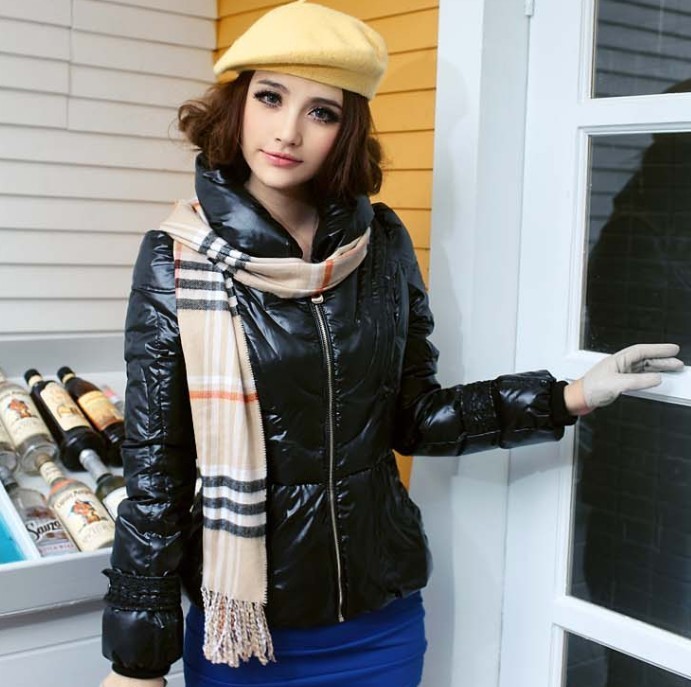 2012 women's stand collar short design down coat female slim with belt