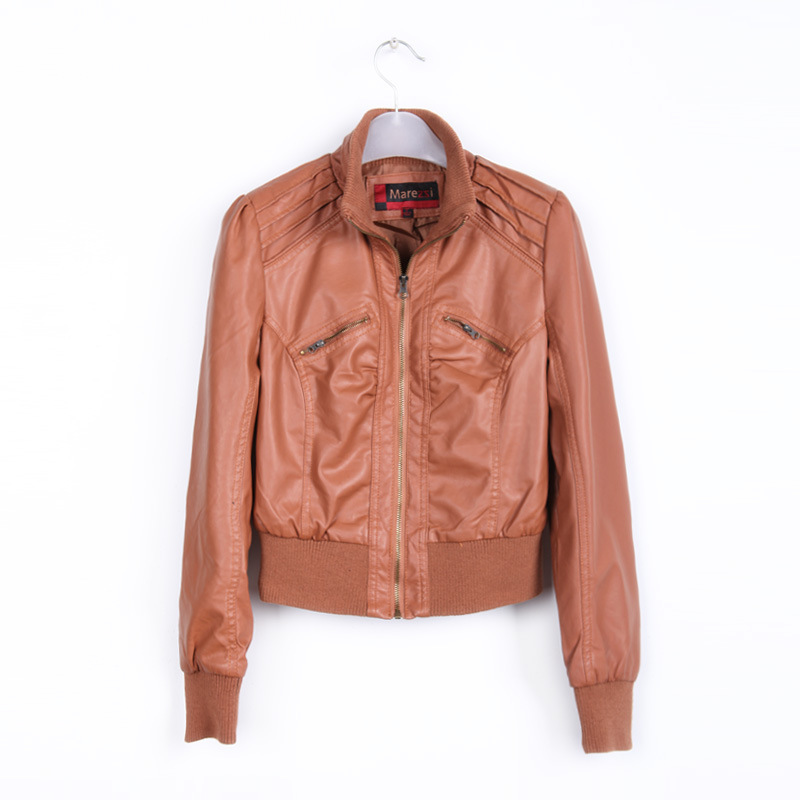 2012 women's stand collar short design slim PU clothing jacket coat