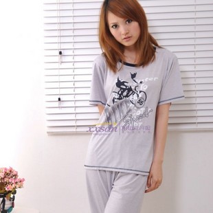 2012 women's summer 100% cotton sleepwear bicycle short-sleeve capris lounge set