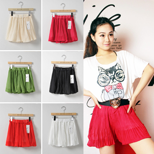 2012 women's summer all-match elastic waist chiffon pleated skirt pants shorts multicolor free ship