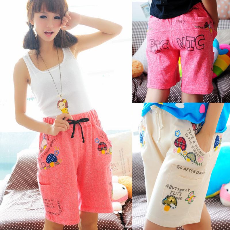 2012 women's summer all-match loose small mushroom letter pattern big pocket shorts