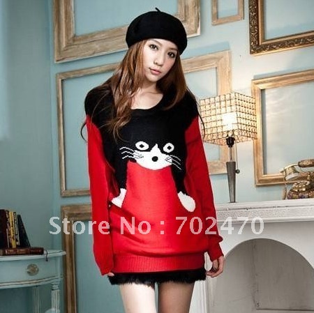 2012 women's sweet all-match loose medium-long cat sweater 161