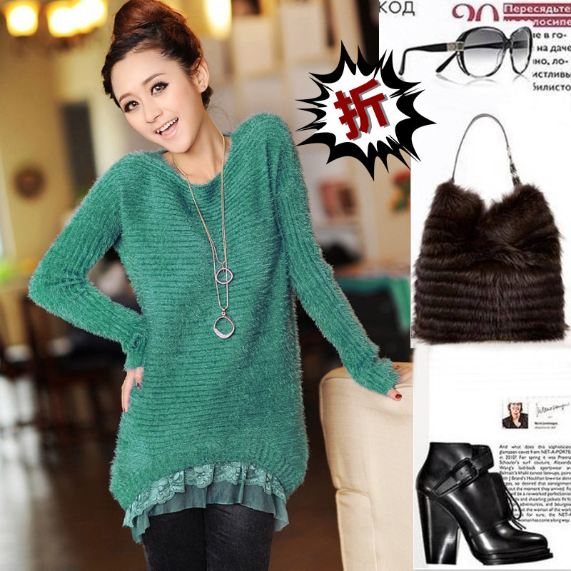 2012 women's sweet lace basic medium-long sweater female sweater long hair