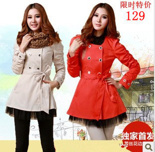 2012 women's trench female outerwear royal wind medium-long slim ol trench overcoat outerwear