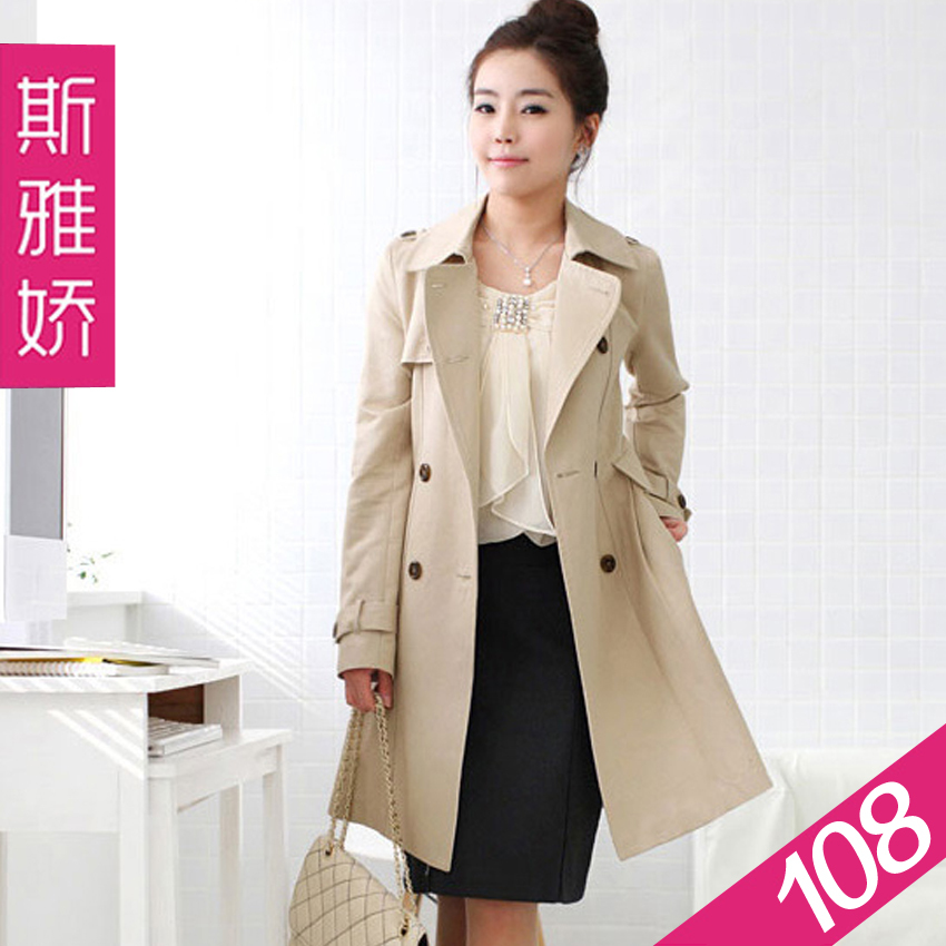 2012 women's trench outerwear long design overcoat slim double breasted women's trench female