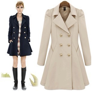 2012 women's turn-down collar puff sleeve double breasted fashion skirt type trench outerwear,free shipping